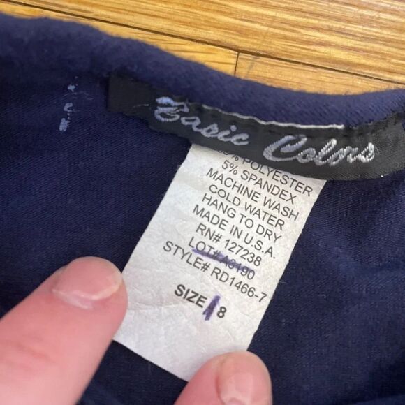 4/$25 Basic Colors 3/4 Sleeve Navy T-Shirt Silver Cherry Graphic Girls Size 16 - Picture 4 of 4